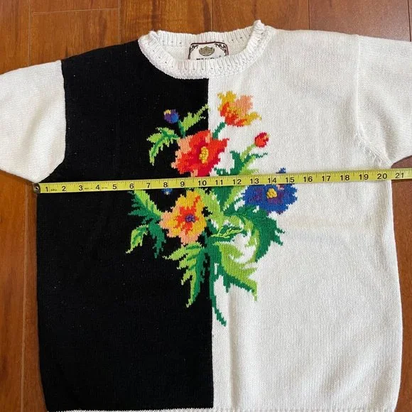 Vintage 80s Tiara International Floral Bouquet Knitted Sweater Shirt Blouse Sz S - Picture 6 of 11